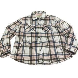 Sage Collective Jacket Woman’s L Pink and Brown Plaid Sherpa Lined Shackles Cozy